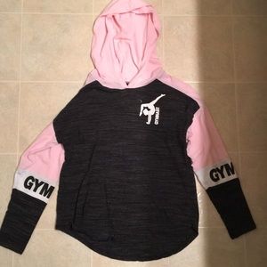 Light pink with black justice tee with hoodie